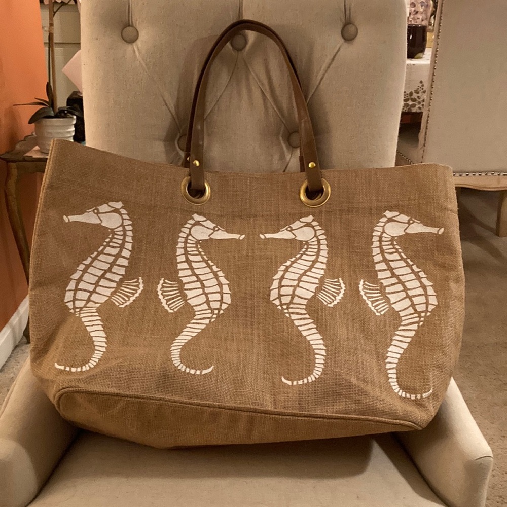 Mud Pie Seahorse Large Jute Bag